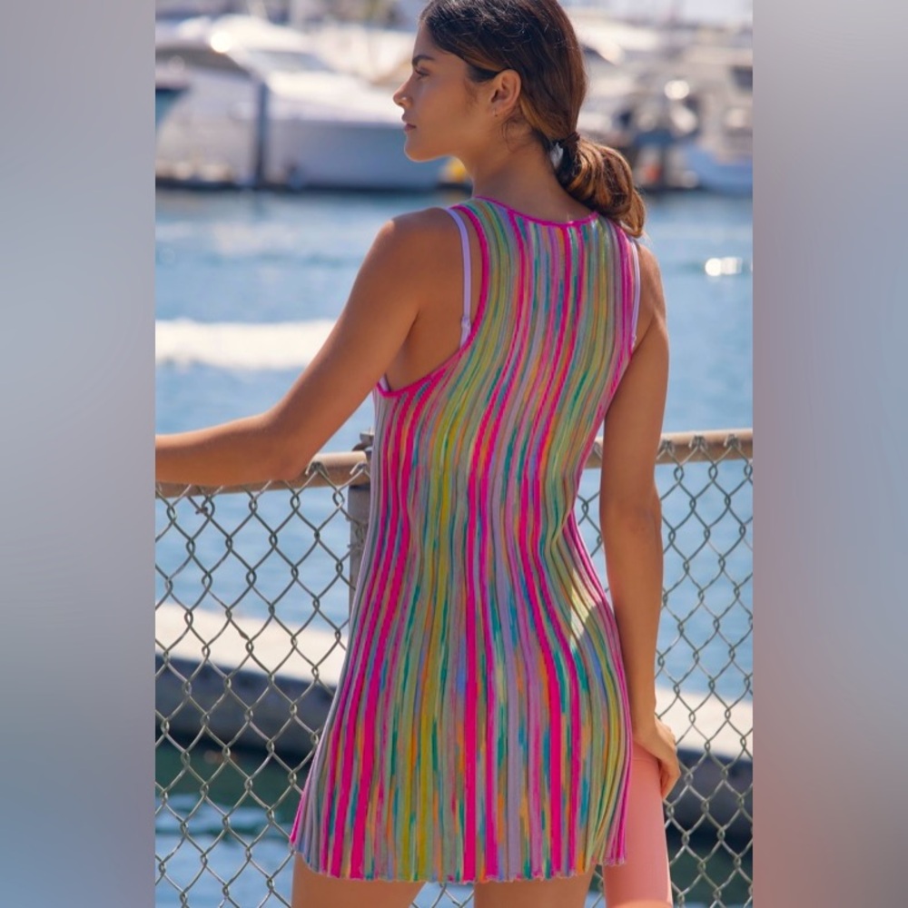Anthropologie Rainbow 70’s Striped Sleeveless knit mini beach Dress